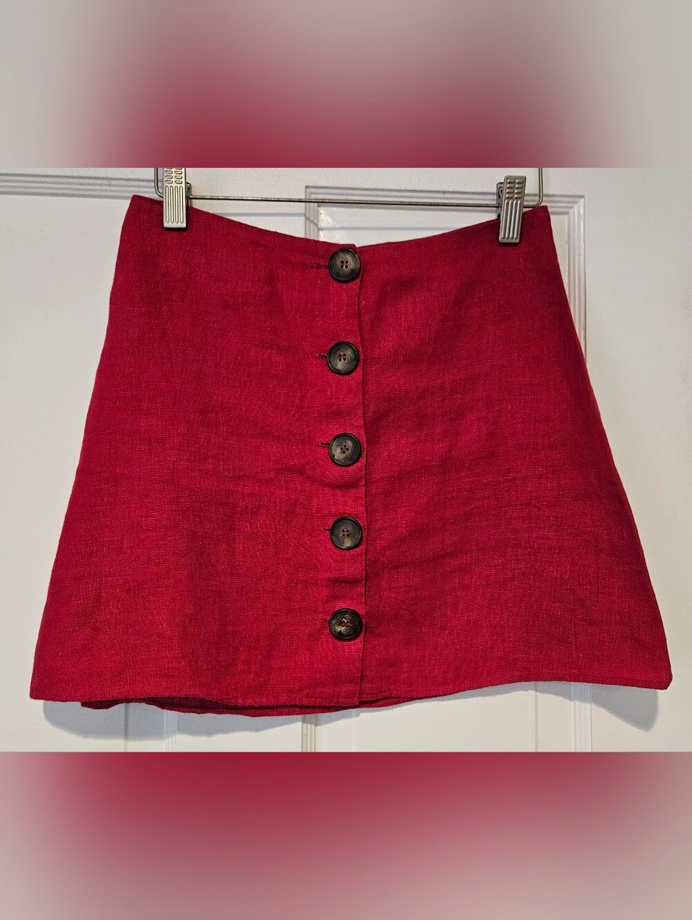 Reformation Red Button-Front Mini Skirt